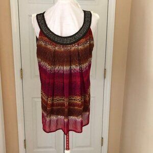 Dress Barn Multi Color Beaded neck Top Plus Size 14/16